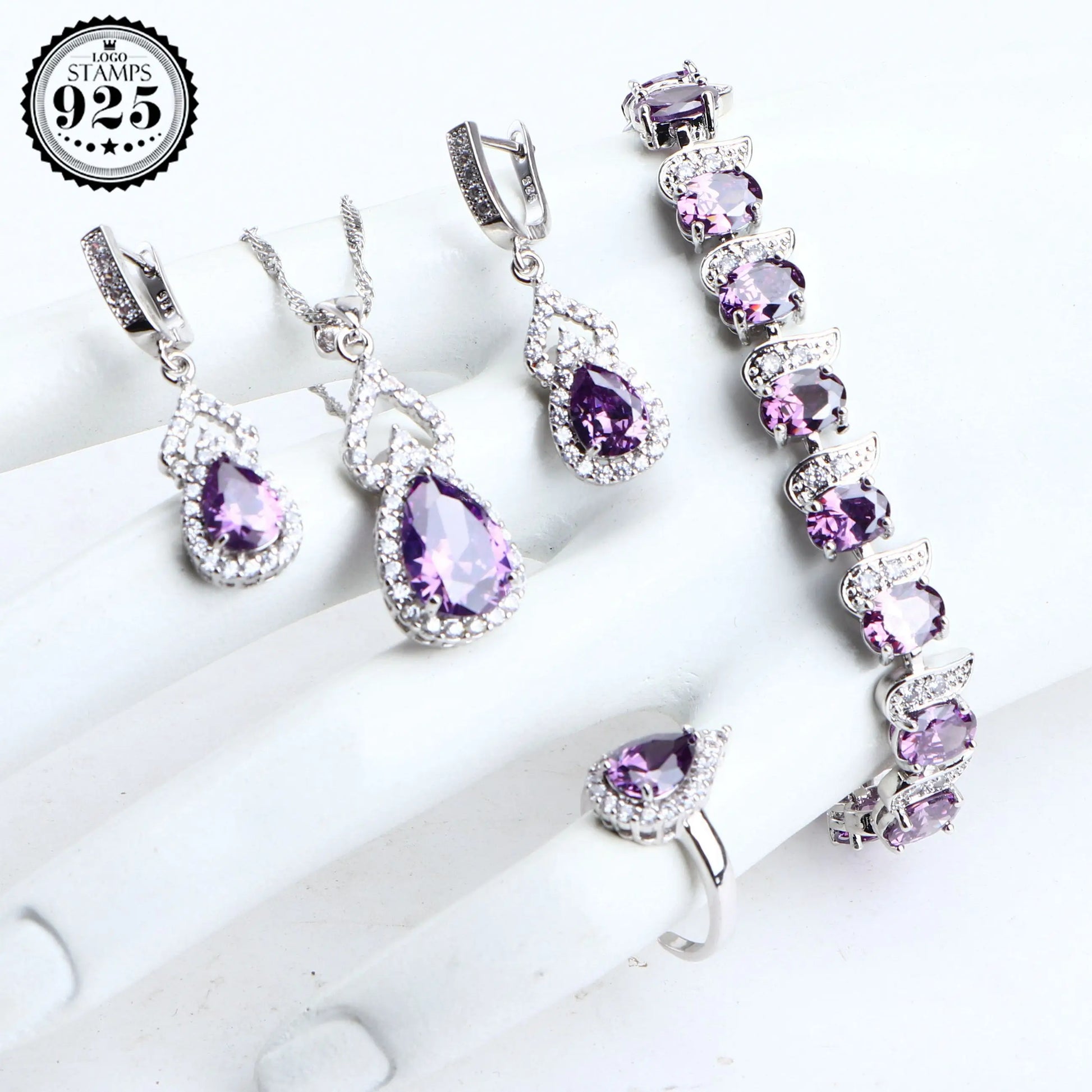 Conjunto Natural Rainbow con piedras de plata de ley 925