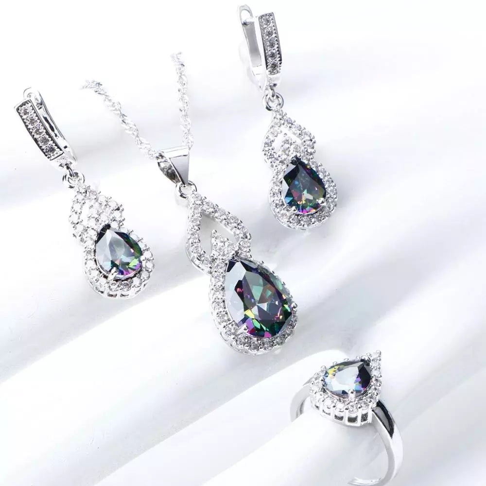 Conjunto Natural Rainbow con piedras de plata de ley 925