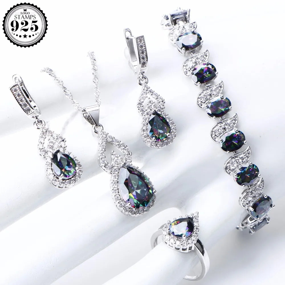 Conjunto Natural Rainbow con piedras de plata de ley 925