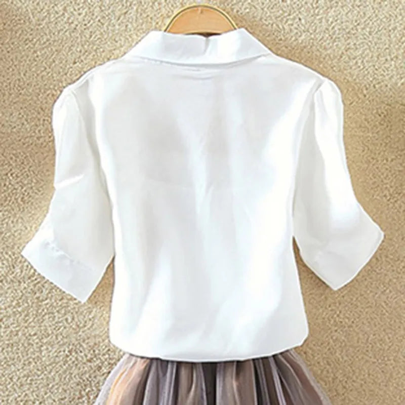 Blusa de algodón blanca de verano para mujer