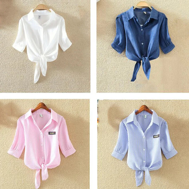 Blusa de algodón blanca de verano para mujer
