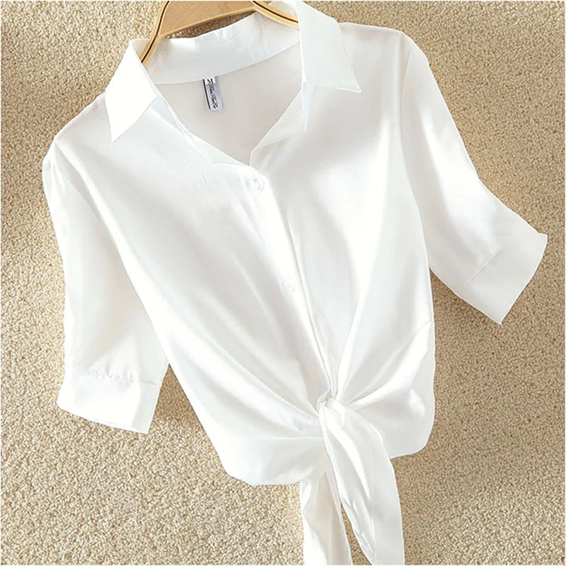 Blusa de algodón blanca de verano para mujer