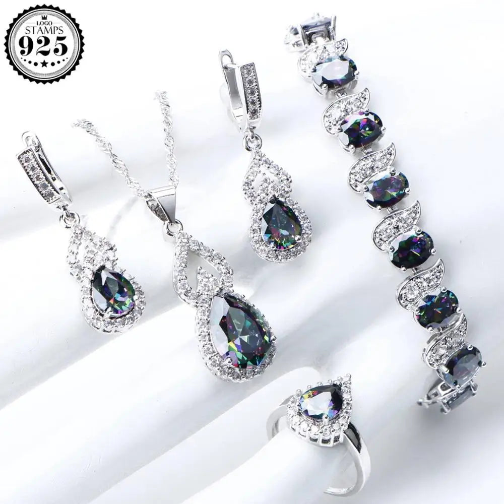 Conjunto Natural Rainbow con piedras de plata de ley 925
