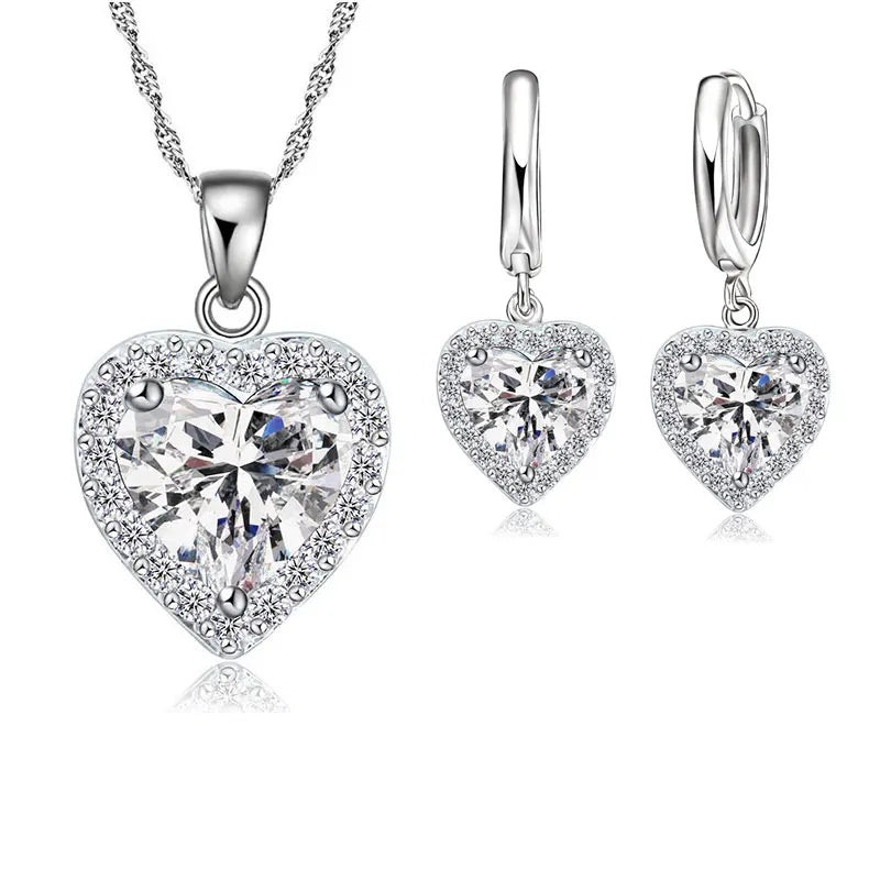 Conjunto corazón de joyería fina de plata de ley 925
